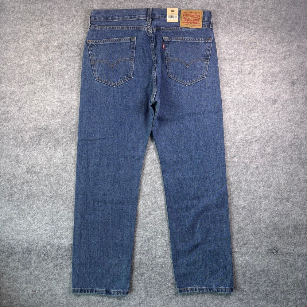 Levis 505 Regular Fit Jeans Mens 34x29 Medium Wash Blue Denim Straight Leg NEW